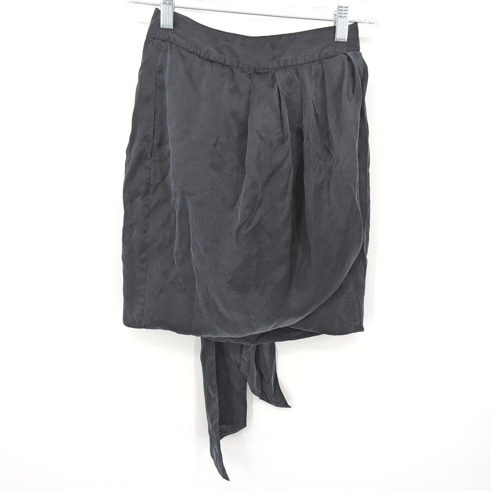 See By Chloe Mini Skirt Womens 2‎ Black Silk Tie Waist Faux Wrap Lightweight